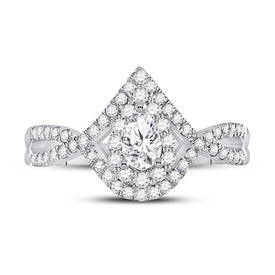 Eternal Love 14kt White Gold Pear Diamond Halo Bridal Wedding Engagement Ring - Front View