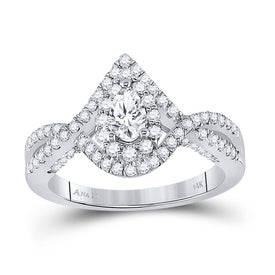 Eternal Love 14kt White Gold Pear Diamond Halo Bridal Wedding Engagement Ring - Top View