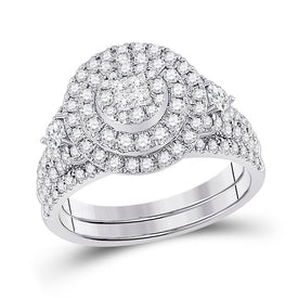 Eternal Love 14kt White Gold Princess Diamond Bridal Wedding Ring Band Set - Front View