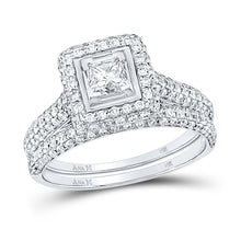 Load image into Gallery viewer, Eternal Love 14kt White Gold Princess Diamond Bridal Wedding Ring Band Set - Top View