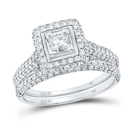 Eternal Love 14kt White Gold Princess Diamond Bridal Wedding Ring Band Set - Top View