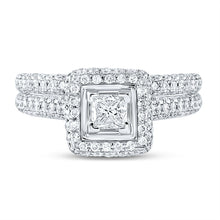 Load image into Gallery viewer, Eternal Love 14kt White Gold Princess Diamond Bridal Wedding Ring Band Set - Front View