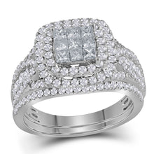 Load image into Gallery viewer, Eternal Love 14kt White Gold Princess Diamond Bridal Wedding Ring Band Set - Top View