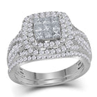 Eternal Love 14kt White Gold Princess Diamond Bridal Wedding Ring Band Set - Top View