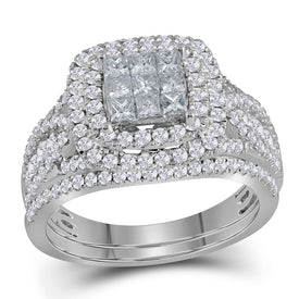 Eternal Love 14kt White Gold Princess Diamond Bridal Wedding Ring Band Set - Top View