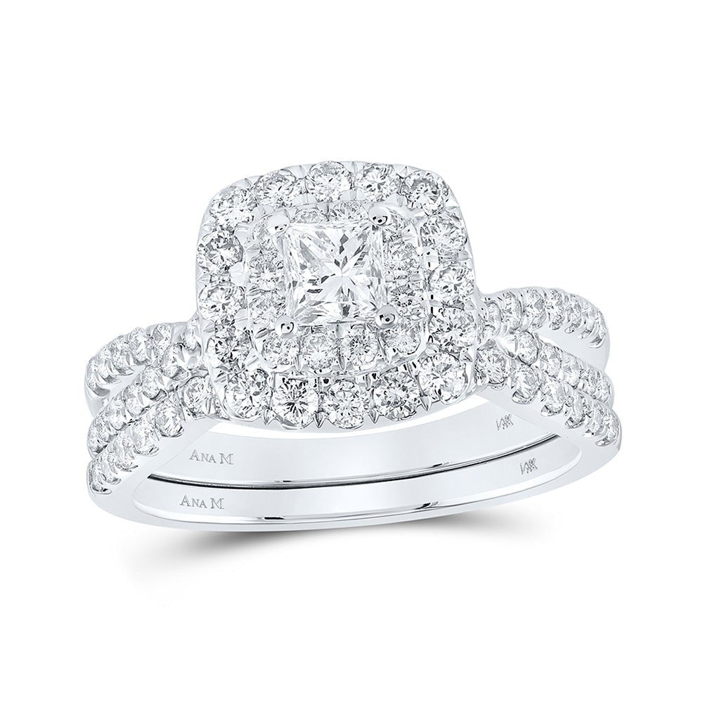 Eternal Love 14kt White Gold Princess Diamond Halo Bridal Wedding Ring Band Set - Splendid Jewellery