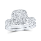 Eternal Love 14kt White Gold Princess Diamond Halo Bridal Wedding Ring Band Set - Splendid Jewellery