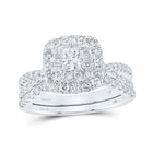 Eternal Love 14kt White Gold Princess Diamond Halo Bridal Wedding Ring Band Set - Splendid Jewellery