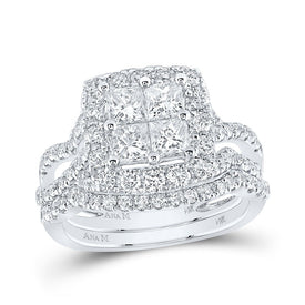 Eternal Love 14kt White Gold Princess Diamond Square Bridal Wedding Ring Band Set - Splendid Jewellery