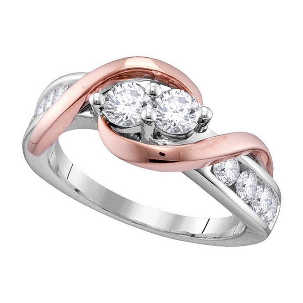 Eternal Love 14kt White Gold Round Diamond 2 - stone Bridal Wedding Engagement Ring 3/4 Cttw - Splendid Jewellery