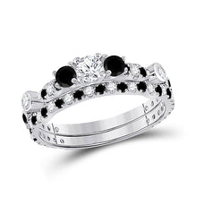 Load image into Gallery viewer, Eternal Love 14kt White Gold Round Diamond 3-Stone Bridal Wedding Ring Band Set - Top View