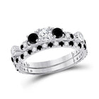 Eternal Love 14kt White Gold Round Diamond 3-Stone Bridal Wedding Ring Band Set - Top View