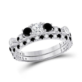Eternal Love 14kt White Gold Round Diamond 3-Stone Bridal Wedding Ring Band Set - Top View