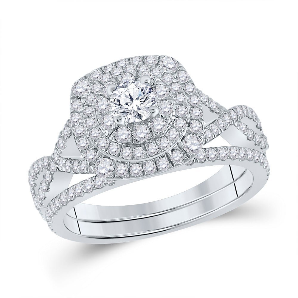Eternal Love 14kt White Gold Round Diamond Halo Bridal Wedding Ring Band Set - Splendid Jewellery