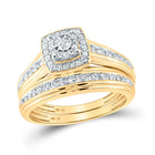 Eternal Love 14kt Yellow Gold Diamond Halo Wedding Set - Front View