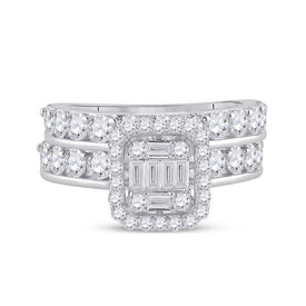 Eternal Love Baguette Diamond Wedding Ring Band Set - Front View