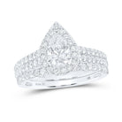 Eternal Love Collection | Dazzling 14kt White Gold Pear Diamond Halo Bridal Wedding Ring Band Set 1 - 1/2 Cttw - Splendid Jewellery