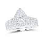 Eternal Love Collection | Dazzling 14kt White Gold Pear Diamond Halo Bridal Wedding Ring Band Set 1 - 1/2 Cttw - Splendid Jewellery