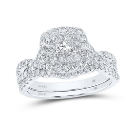 Eternal Love Diamond and Sapphire Halo Bridal Wedding Ring Set - Splendid Jewellery