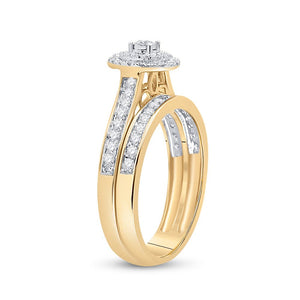 Eternal Love Diamond Halo Bridal Wedding Ring Set in 10kt Yellow Gold - Splendid Jewellery