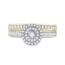 Load image into Gallery viewer, Eternal Love Diamond Halo Bridal Wedding Ring Set in 10kt Yellow Gold product Top View from Splendid Jewellery