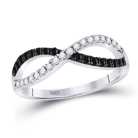 Eternal Love Diamond Heart Ring | 10kt White Gold Womens Round Black Color Enhanced Diamond Infinity Ring 1/3 Cttw Top View from Splendid Jewellery