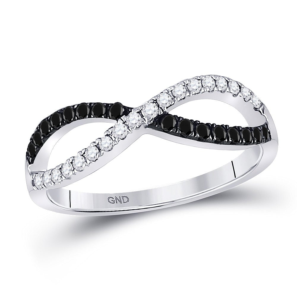 Eternal Love Diamond Heart Ring | 10kt White Gold Womens Round Black Color Enhanced Diamond Infinity Ring 1/3 Cttw - Splendid Jewellery