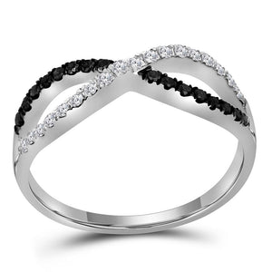 Eternal Love Diamond Heart Ring | 10kt White Gold Womens Round Black Color Enhanced Diamond Infinity Ring 1/3 Cttw - Splendid Jewellery