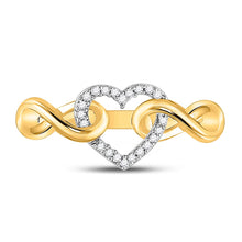 Load image into Gallery viewer, Eternal Love Diamond Heart Ring | 10kt Yellow Gold Womens Round Diamond Infinity Twist Heart Ring 1/10 Cttw Front View from Splendid Jewellery