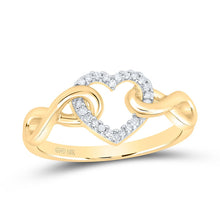 Load image into Gallery viewer, Eternal Love Diamond Heart Ring | 10kt Yellow Gold Womens Round Diamond Infinity Twist Heart Ring 1/10 Cttw Top View from Splendid Jewellery