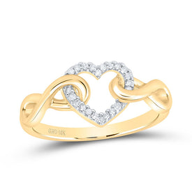 Eternal Love Diamond Heart Ring | 10kt Yellow Gold Womens Round Diamond Infinity Twist Heart Ring 1/10 Cttw Top View from Splendid Jewellery