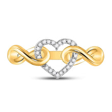Load image into Gallery viewer, Eternal Love Diamond Heart Ring | 10kt Yellow Gold Womens Round Diamond Infinity Twist Heart Ring 1/10 Cttw - Splendid Jewellery