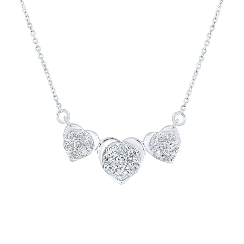 Eternal Love Diamond Pendant Necklace | 10kt White Gold Womens Round Diamond Triple Heart Necklace 1/4 Cttw - Splendid Jewellery