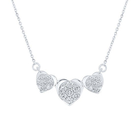 Eternal Love Diamond Pendant Necklace | 10kt White Gold Womens Round Diamond Triple Heart Necklace 1/4 Cttw - Splendid Jewellery