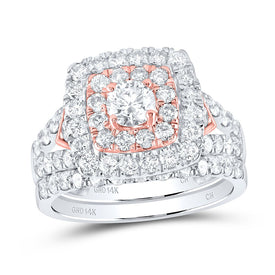 Eternal Love Two-Tone Gold Diamond Halo Bridal Wedding Ring Set Top View from Splendid Jewellery