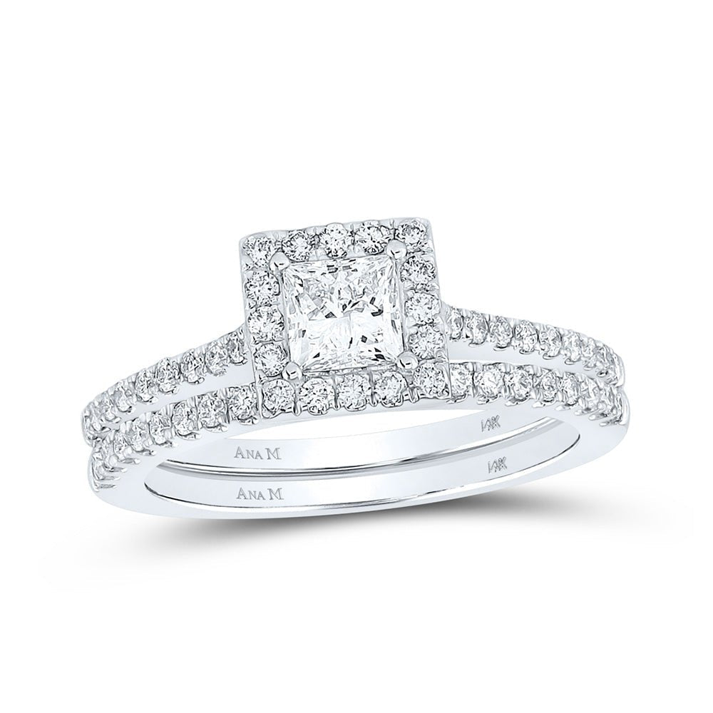 Eternal Love: Two - Tone Gold Princess Diamond Halo Bridal Wedding Ring Band Set - Splendid Jewellery