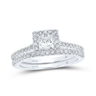 Eternal Love: Two - Tone Gold Princess Diamond Halo Bridal Wedding Ring Band Set - Splendid Jewellery
