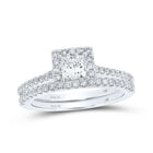 Eternal Love: Two - Tone Gold Princess Diamond Halo Bridal Wedding Ring Band Set - Splendid Jewellery