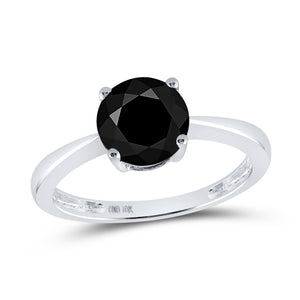 Eternal Noir: 10kt White Gold Round Black Color Enhanced Diamond Solitaire Bridal Wedding Ring - Splendid Jewellery