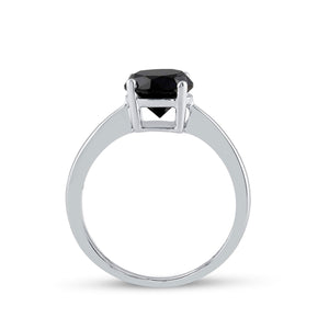 Eternal Noir: 10kt White Gold Round Black Color Enhanced Diamond Solitaire Bridal Wedding Ring - Splendid Jewellery