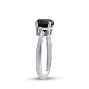 Eternal Noir: 10kt White Gold Round Black Color Enhanced Diamond Solitaire Bridal Wedding Ring - Splendid Jewellery