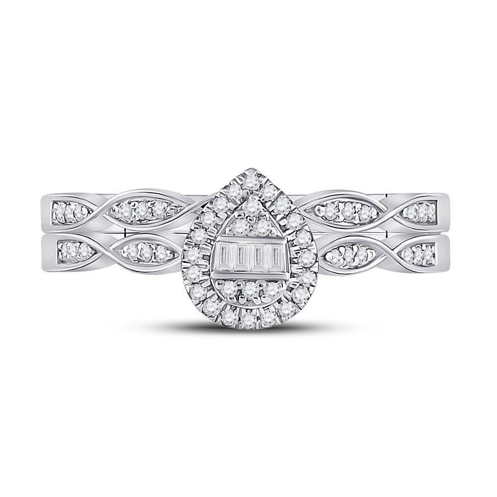 Eternal Radiance: 10kt White Gold Baguette Diamond Bridal Wedding Ring Band Set 1/5 Cttw - Splendid Jewellery