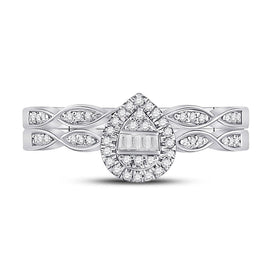 Eternal Radiance: 10kt White Gold Baguette Diamond Bridal Wedding Ring Band Set 1/5 Cttw - Splendid Jewellery