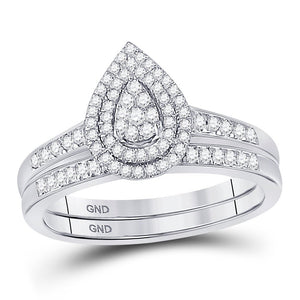 Eternal Radiance | 10kt White Gold Pear - shaped Diamond Bridal Wedding Ring Set 1/3 Cttw - Splendid Jewellery