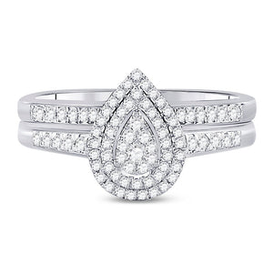 Eternal Radiance | 10kt White Gold Pear - shaped Diamond Bridal Wedding Ring Set 1/3 Cttw - Splendid Jewellery