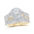 Eternal Radiance 10kt Yellow Gold Diamond Halo Bridal Wedding Ring Band Set - Splendid Jewellery