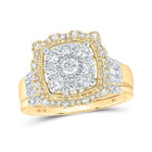 Eternal Radiance | 10kt Yellow Gold Square Diamond Bridal Wedding Ring Band Set 1 Cttw - Splendid Jewellery