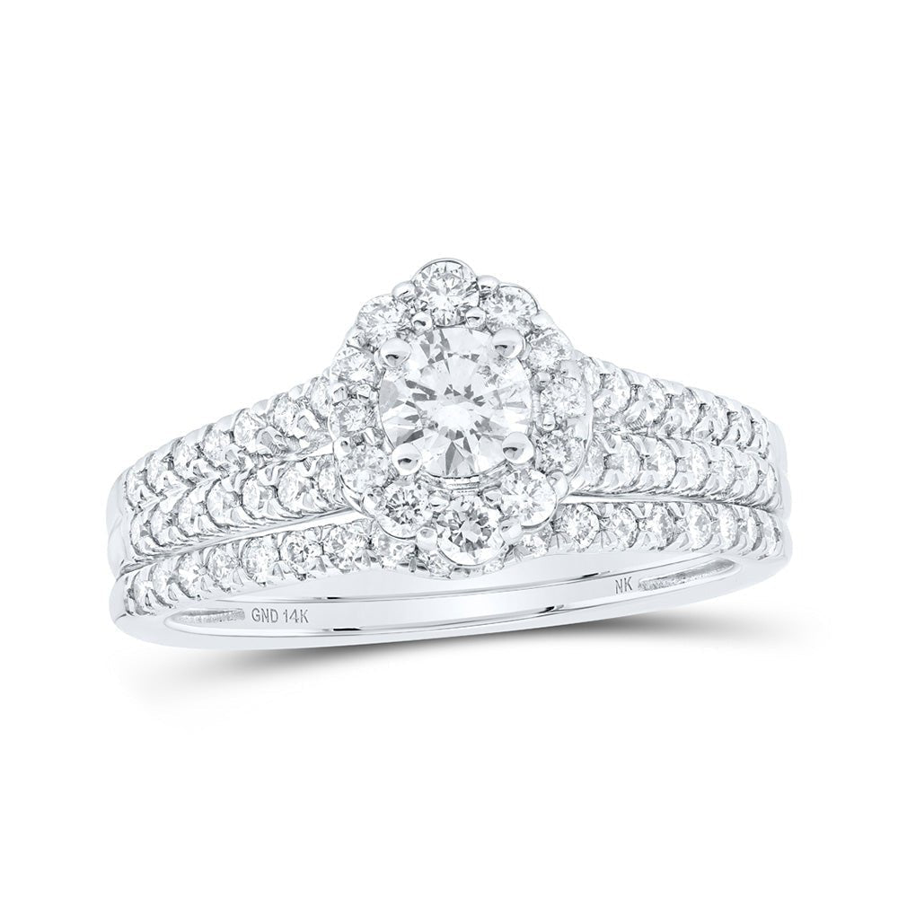 Eternal Radiance 14kt White Gold Diamond Halo Bridal Wedding Ring Band Set - Splendid Jewellery