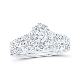 Eternal Radiance 14kt White Gold Diamond Halo Bridal Wedding Ring Band Set - Splendid Jewellery