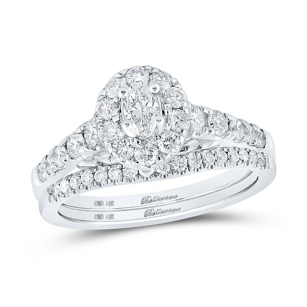 Eternal Radiance | 14kt White Gold Oval Diamond Halo Bridal Wedding Ring Band Set 1 Cttw | Splendid Jewellery - Splendid Jewellery